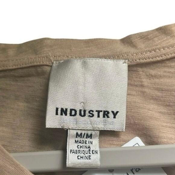 Industry Tan Pima Cotton V-Neck Ruched Puff Sleeve Tee Shirt Medium - Picture 4 of 5